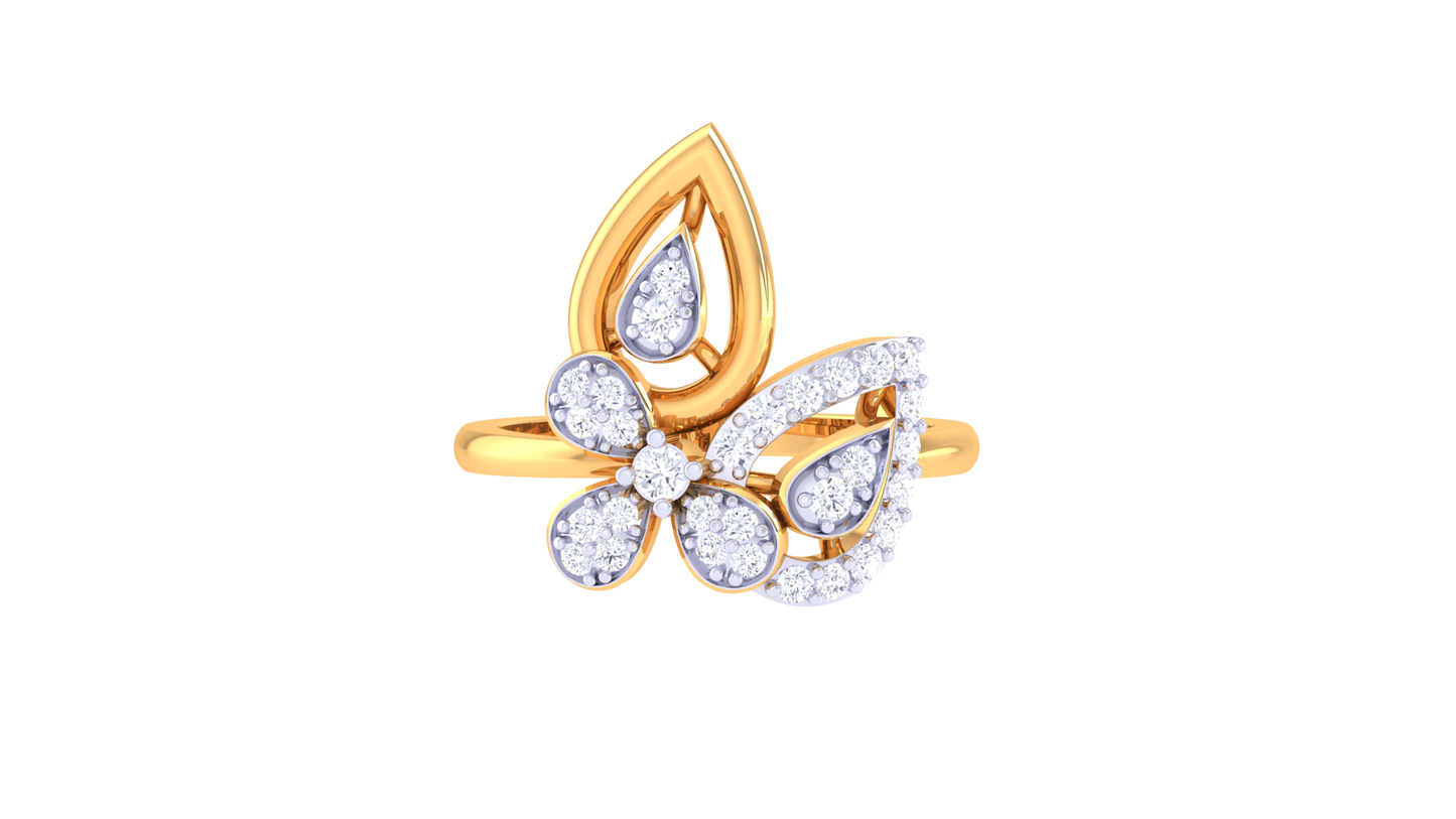 Eclat Dual Teardrop Bloom Diamond Ring In Gold – 0.27 Ct