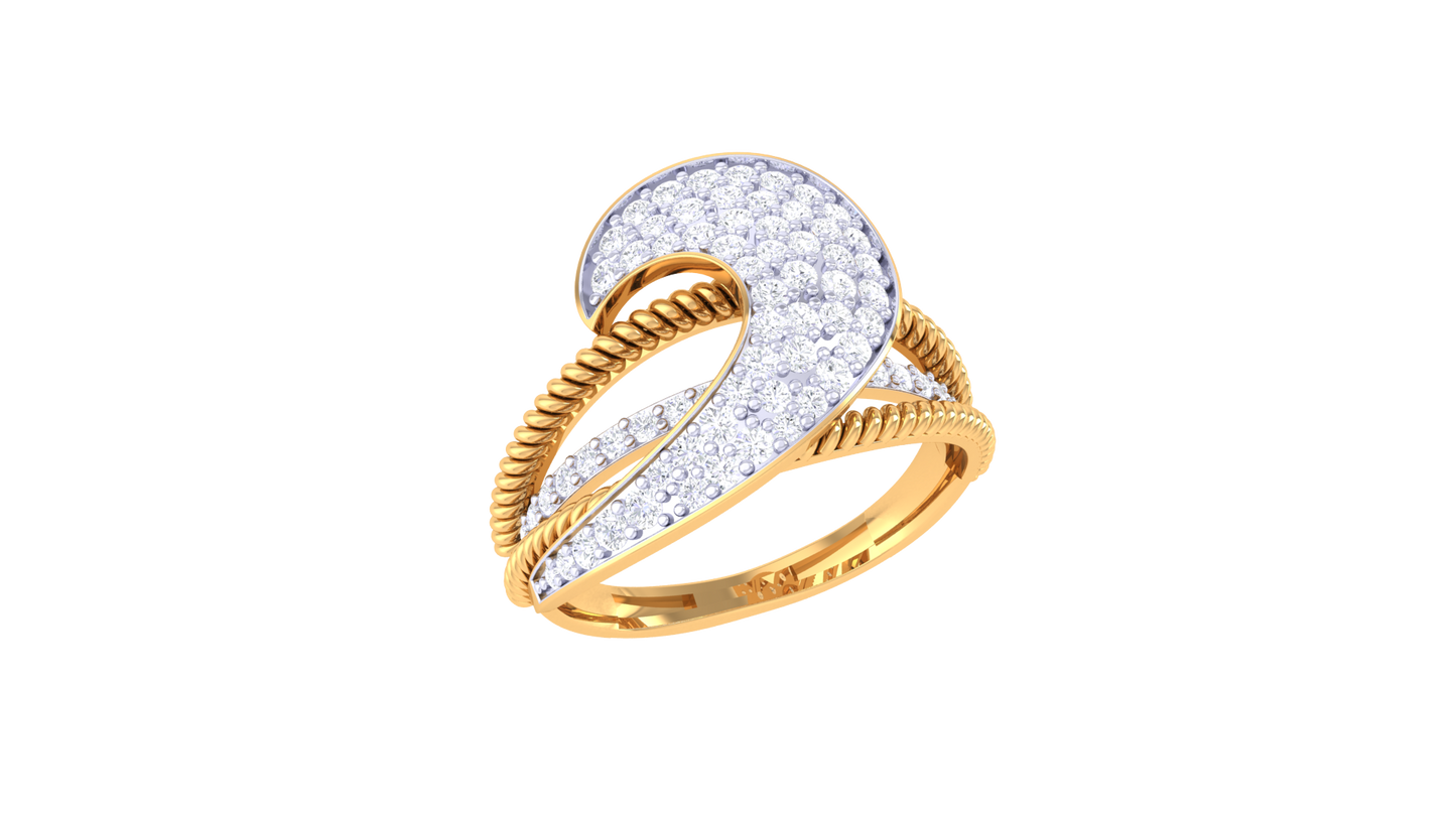 Lumiere Twisted Texture and Sculptural Sparkle Yellow Gold Ribbon Ring - 0.62 Ct  Round Cut Diamonds Pave