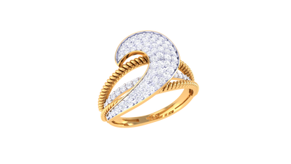 Lumiere Twisted Texture and Sculptural Sparkle Yellow Gold Ribbon Ring - 0.62 Ct  Round Cut Diamonds Pave