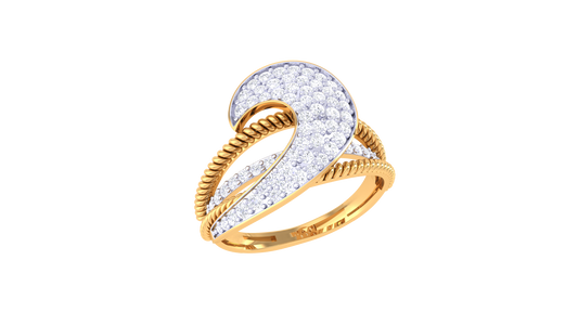 Lumiere Twisted Texture and Sculptural Sparkle Yellow Gold Ribbon Ring - 0.62 Ct  Round Cut Diamonds Pave