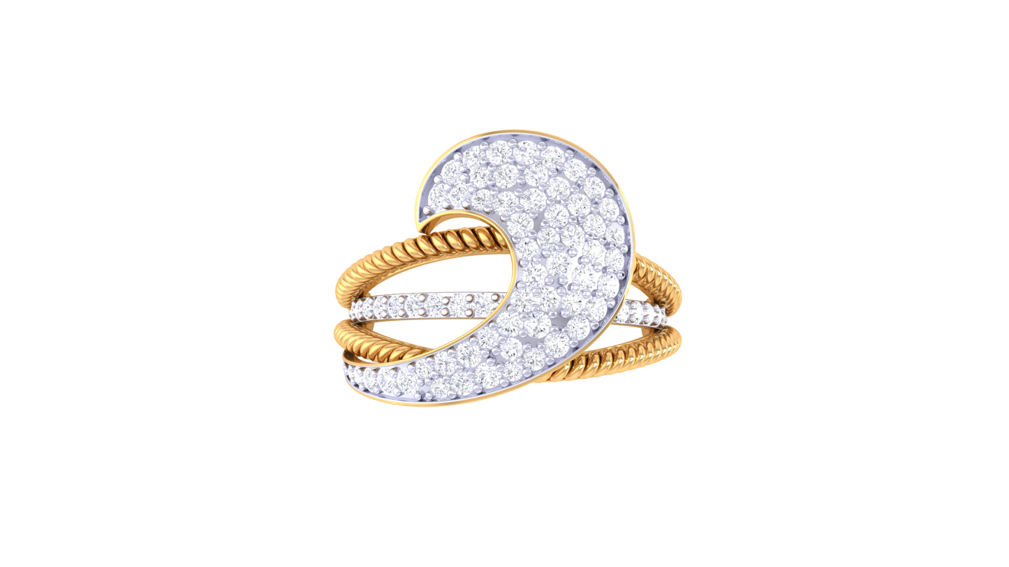 Lumiere Twisted Texture and Sculptural Sparkle Yellow Gold Ribbon Ring - 0.62 Ct  Round Cut Diamonds Pave