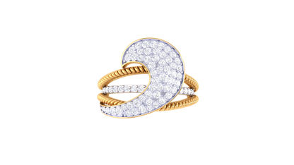 Lumiere Twisted Texture and Sculptural Sparkle Yellow Gold Ribbon Ring - 0.62 Ct  Round Cut Diamonds Pave