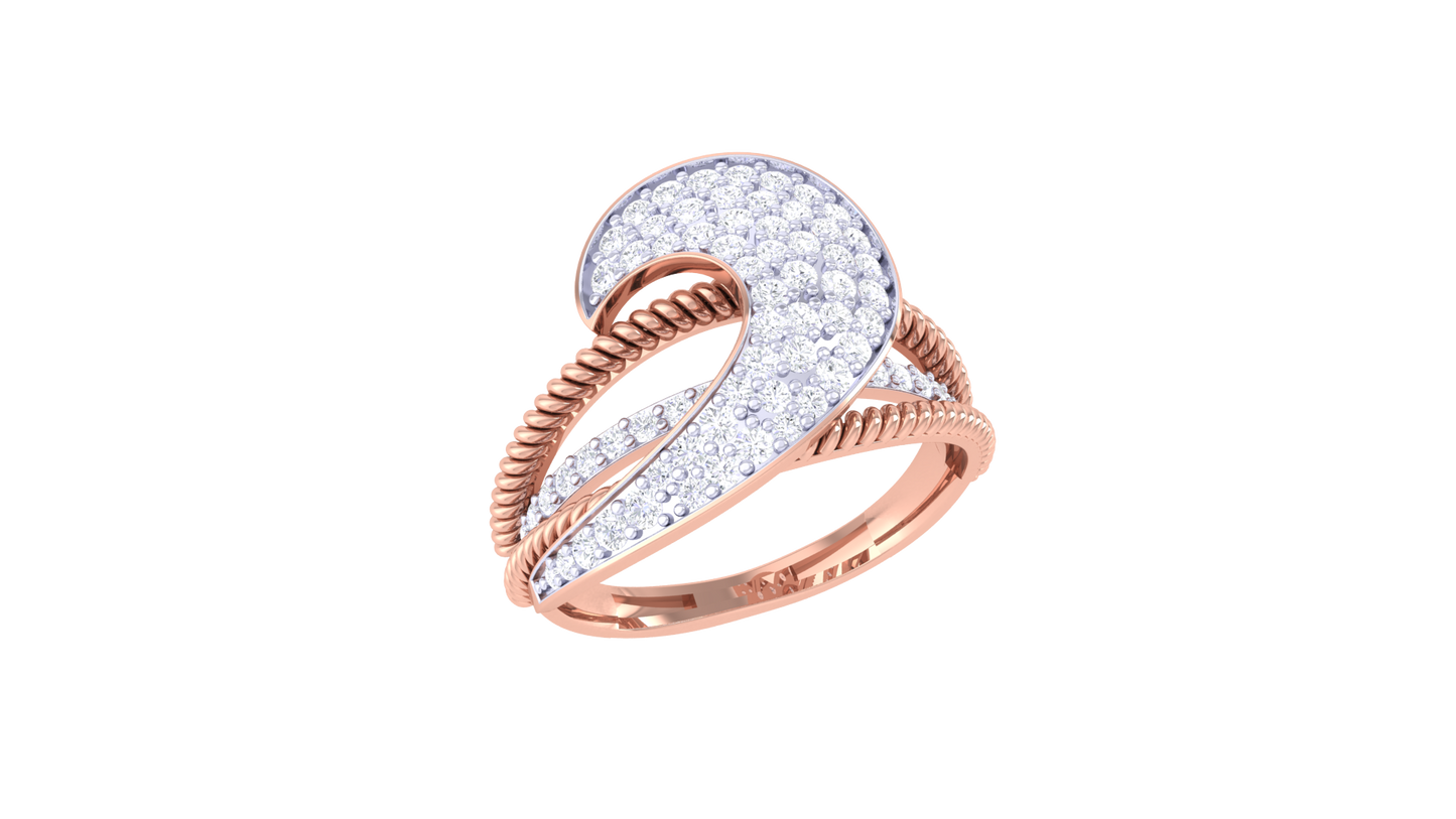 Lumiere Twisted Texture and Sculptural Sparkle Yellow Gold Ribbon Ring - 0.62 Ct  Round Cut Diamonds Pave