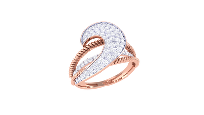 Lumiere Twisted Texture and Sculptural Sparkle Yellow Gold Ribbon Ring - 0.62 Ct  Round Cut Diamonds Pave