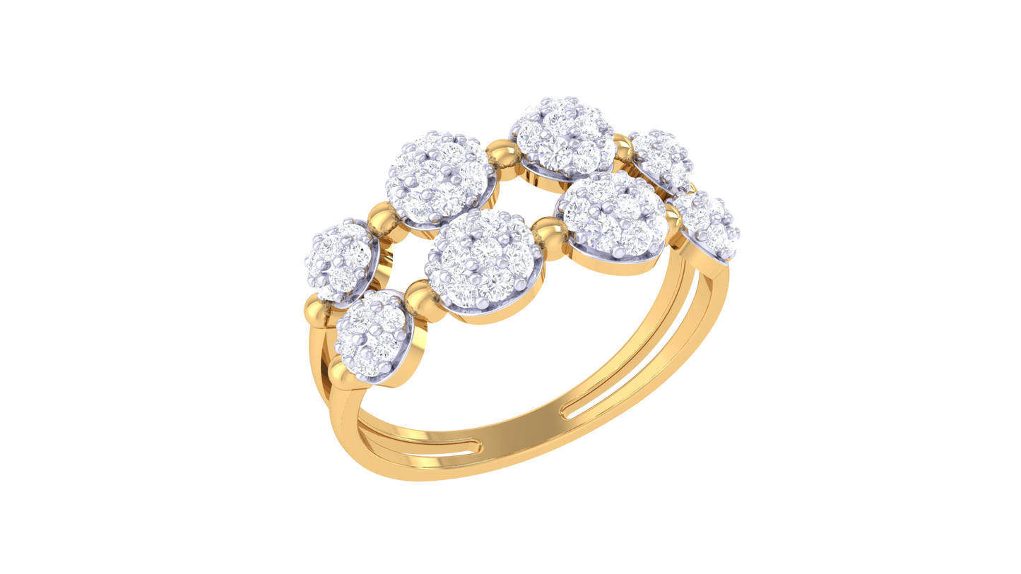 Eclat Twin Row Cluster Gold Ring - 0.53 Ct Diamond Cluster