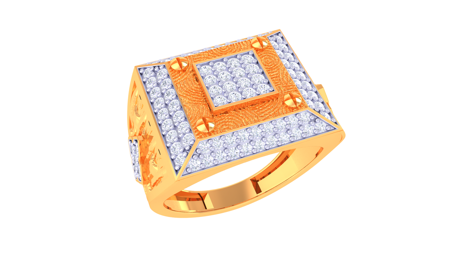 Éclat Square Motif Rose Gold Ring – 0.88 Ct Round Pave Diamonds