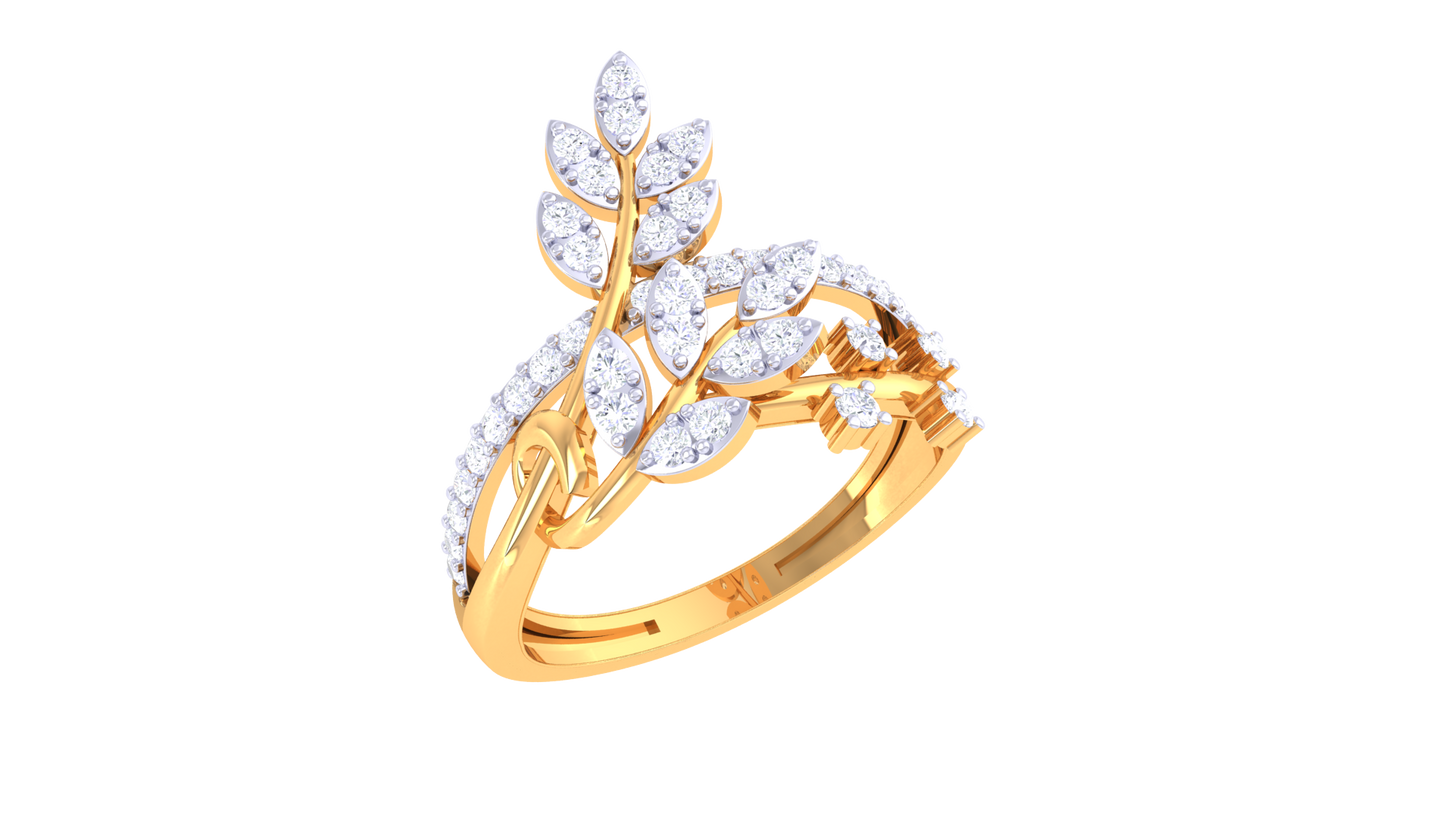 Lumiere Encrusted Leaf Ring In Lustrous Gold - 0.38 Ct Brilliant Cut Diamonds