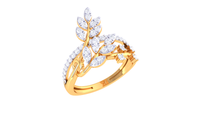 Lumiere Encrusted Leaf Ring In Lustrous Gold - 0.38 Ct Brilliant Cut Diamonds
