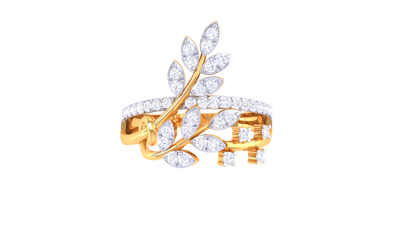 Lumiere Encrusted Leaf Ring In Lustrous Gold - 0.38 Ct Brilliant Cut Diamonds
