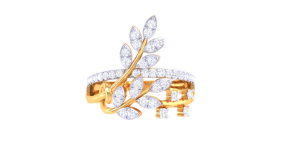 Lumiere Encrusted Leaf Ring In Lustrous Gold - 0.38 Ct Brilliant Cut Diamonds