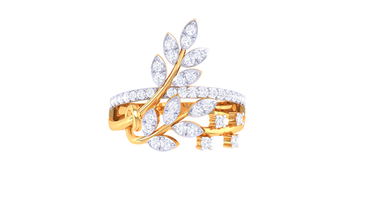 Lumiere Encrusted Leaf Ring In Lustrous Gold - 0.38 Ct Brilliant Cut Diamonds