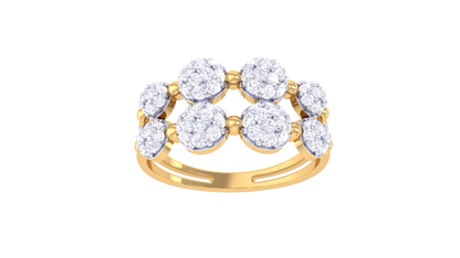 Eclat Twin Row Cluster Gold Ring - 0.53 Ct Diamond Cluster