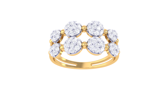 Eclat Twin Row Cluster Gold Ring - 0.53 Ct Diamond Cluster