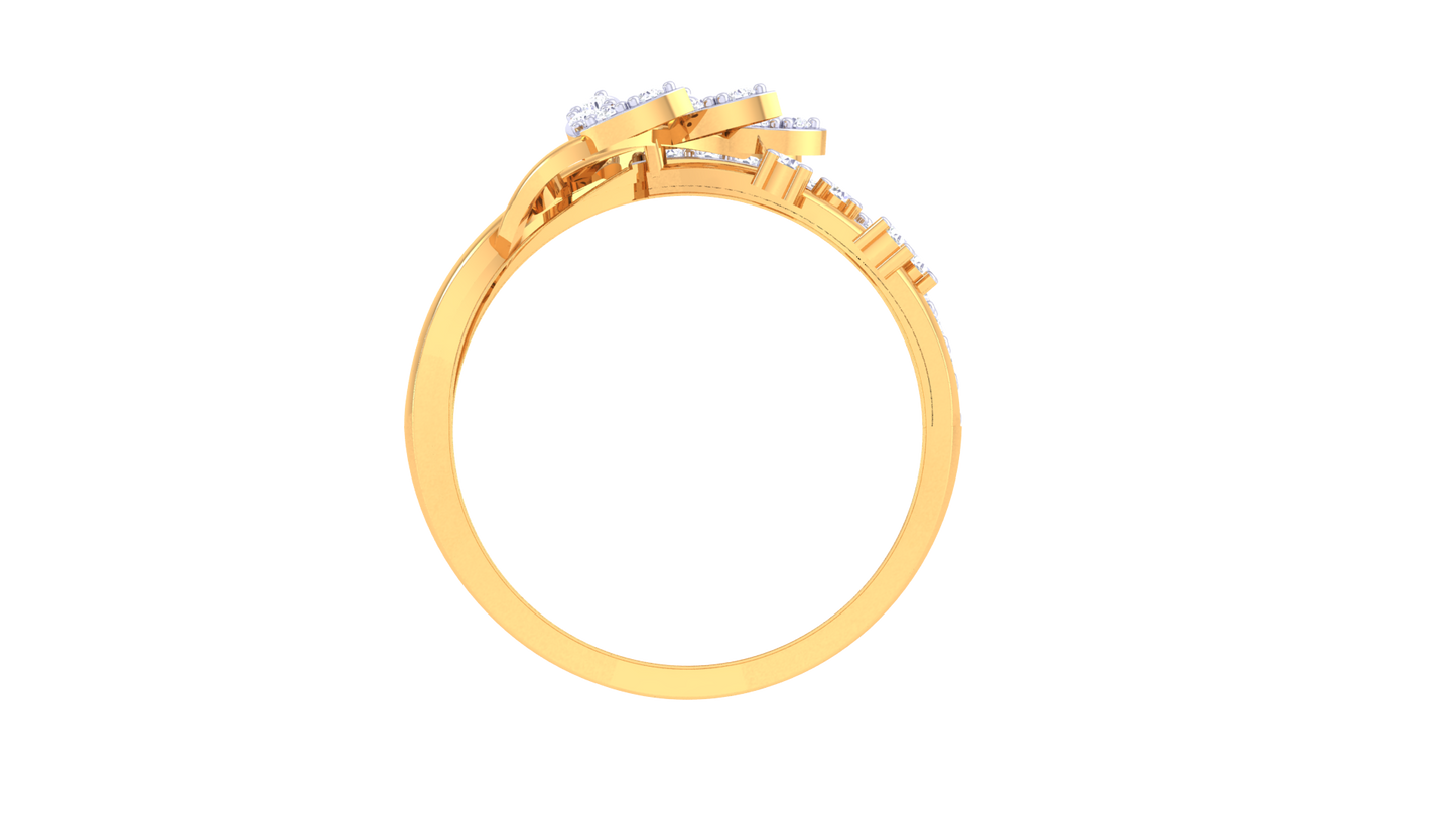 Lumiere Encrusted Leaf Ring In Lustrous Gold - 0.38 Ct Brilliant Cut Diamonds