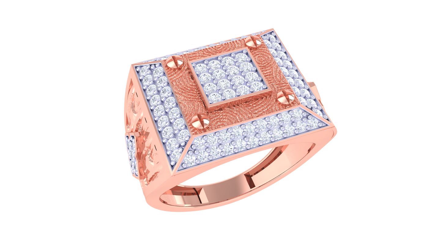 Éclat Square Motif Rose Gold Ring – 0.88 Ct Round Pave Diamonds