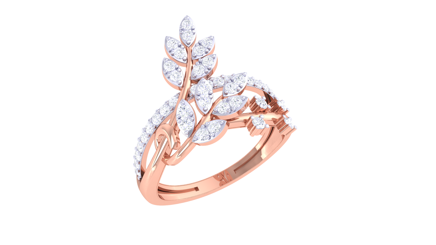 Lumiere Encrusted Leaf Ring In Lustrous Gold - 0.38 Ct Brilliant Cut Diamonds
