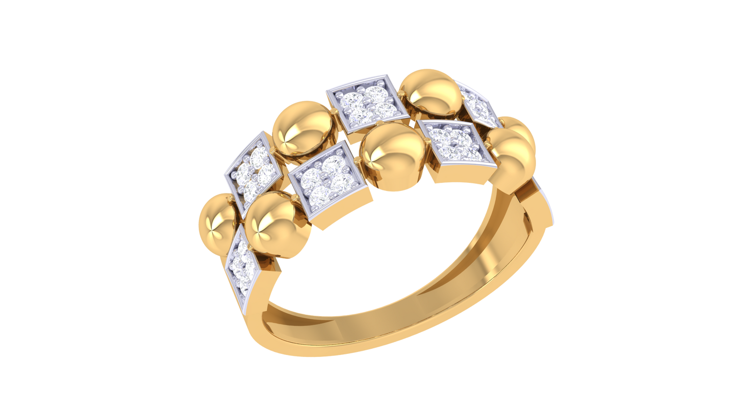 Eclat GeoBead Yellow Gold Ring - 0.23 Ct Sparking Square Diamonds