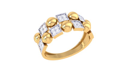 Eclat GeoBead Yellow Gold Ring - 0.23 Ct Sparking Square Diamonds