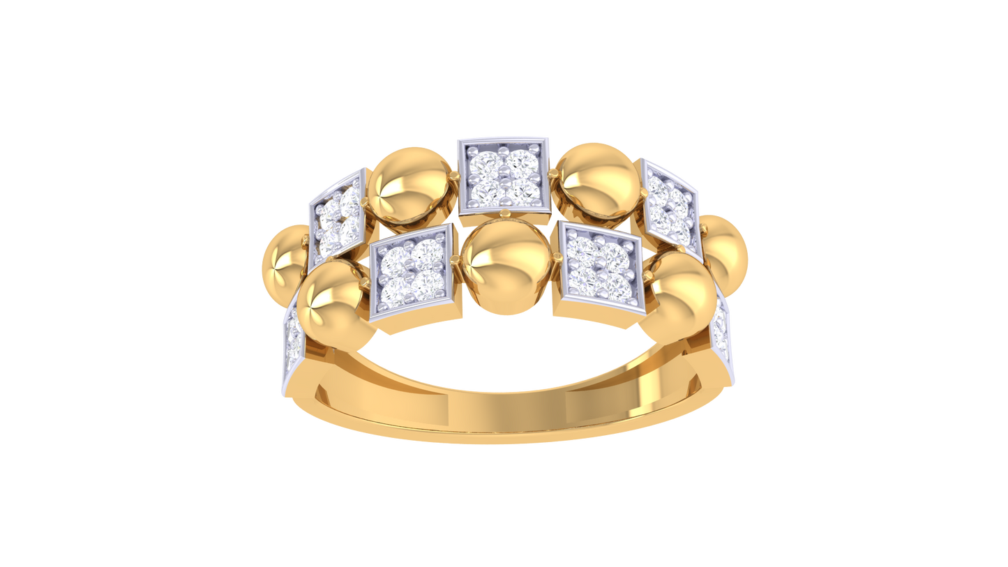 Eclat GeoBead Yellow Gold Ring - 0.23 Ct Sparking Square Diamonds
