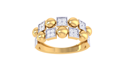 Eclat GeoBead Yellow Gold Ring - 0.23 Ct Sparking Square Diamonds