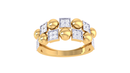 Eclat GeoBead Yellow Gold Ring - 0.23 Ct Sparking Square Diamonds