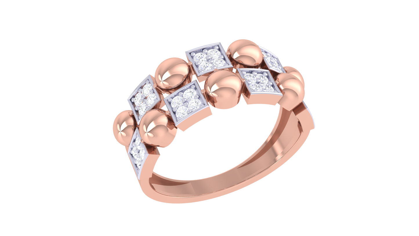 Eclat GeoBead Yellow Gold Ring - 0.23 Ct Sparking Square Diamonds