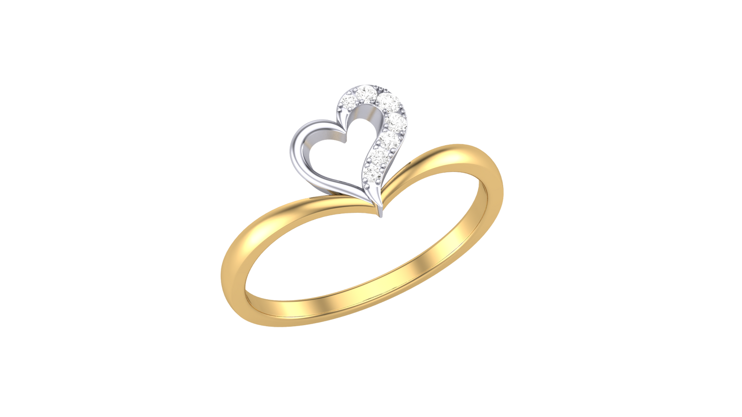 Lumiere Dual Tone Heart Gold Ring - 0.05 Ct Round Diamond Sparkle