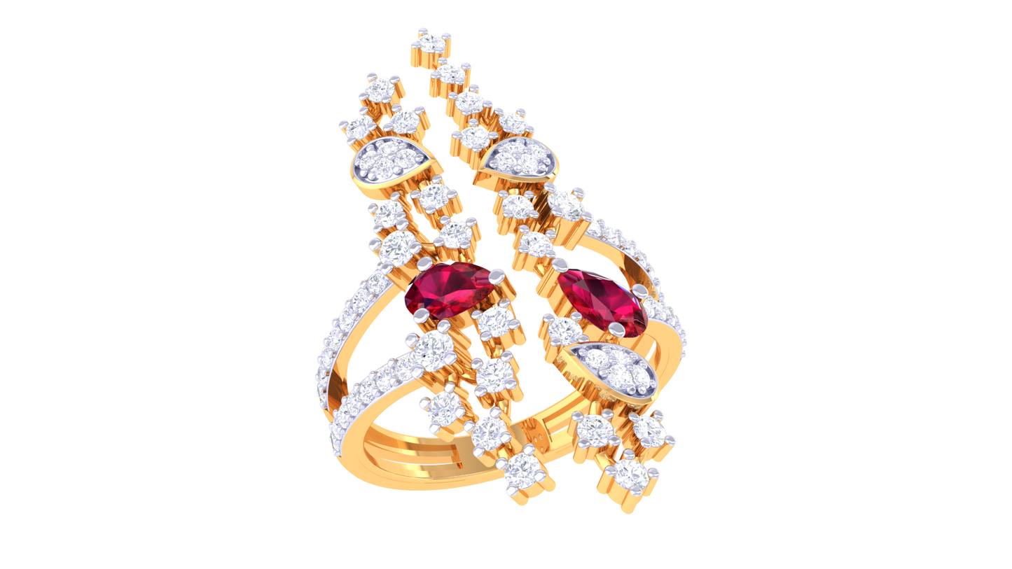 Iconique Regal Radiance Ring In Gold – 0.67 Ct Diamonds & Ruby Accents