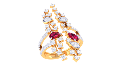 Iconique Regal Radiance Ring In Gold – 0.67 Ct Diamonds & Ruby Accents