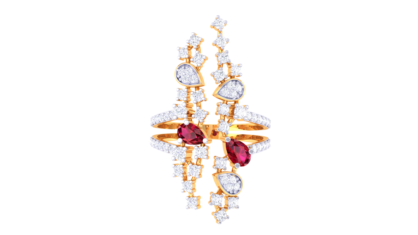 Iconique Regal Radiance Ring In Gold – 0.67 Ct Diamonds & Ruby Accents