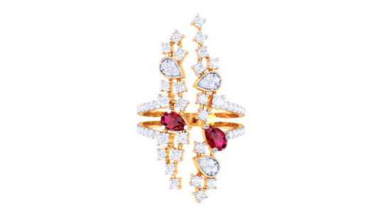 Iconique Regal Radiance Ring In Gold – 0.67 Ct Diamonds & Ruby Accents