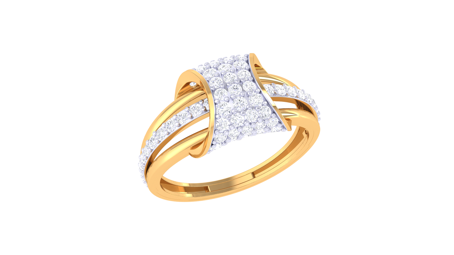 Lumiere Golden Rectangular Cluster Ring With 0.57 Ct Brilliant Cut Diamonds – Curved Brilliance and Modern Glamour