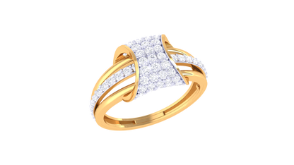 Lumiere Golden Rectangular Cluster Ring With 0.57 Ct Brilliant Cut Diamonds – Curved Brilliance and Modern Glamour