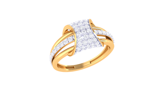 Lumiere Golden Rectangular Cluster Ring With 0.57 Ct Brilliant Cut Diamonds – Curved Brilliance and Modern Glamour
