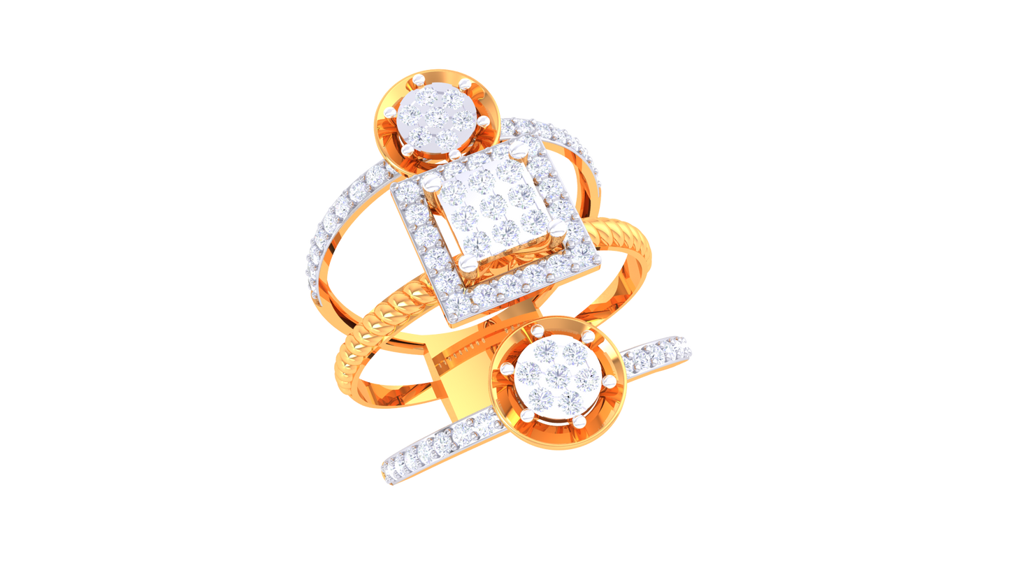 Trilune Colonne Céleste Gold Ring – 0.65 Ct Round Diamonds