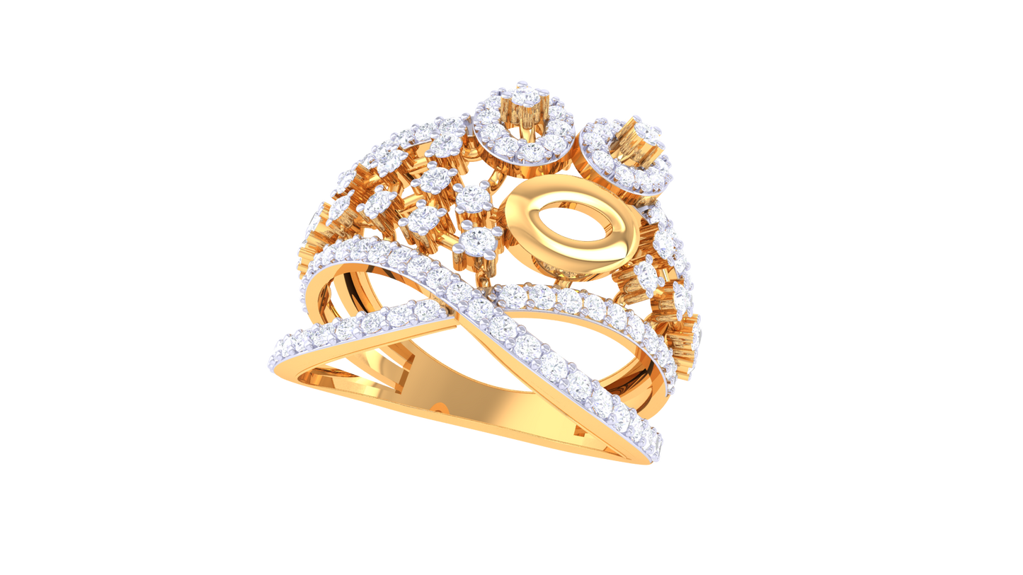 Lumiere Intricate Crisscross Ring In Gold – 0.79 Ct Brilliant Cut Diamonds