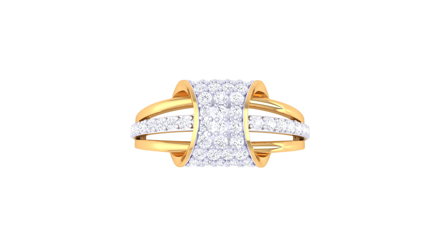 Lumiere Golden Rectangular Cluster Ring With 0.57 Ct Brilliant Cut Diamonds – Curved Brilliance and Modern Glamour