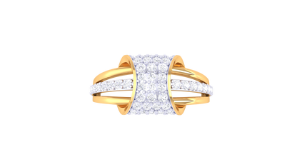 Lumiere Golden Rectangular Cluster Ring With 0.57 Ct Brilliant Cut Diamonds – Curved Brilliance and Modern Glamour