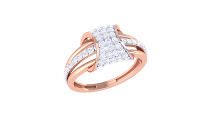 Lumiere Golden Rectangular Cluster Ring With 0.57 Ct Brilliant Cut Diamonds – Curved Brilliance and Modern Glamour
