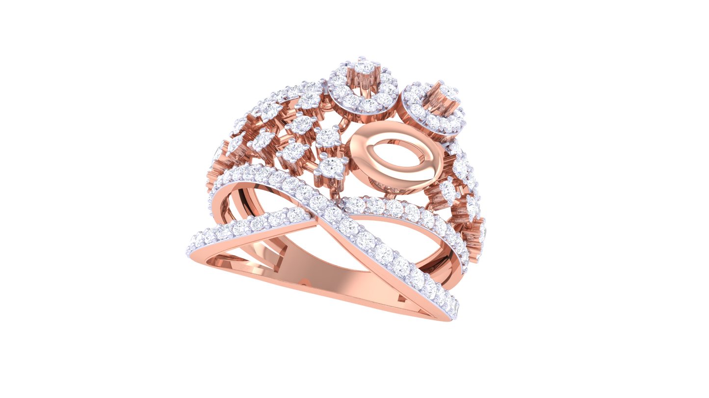 Lumiere Intricate Crisscross Ring In Gold – 0.79 Ct Brilliant Cut Diamonds