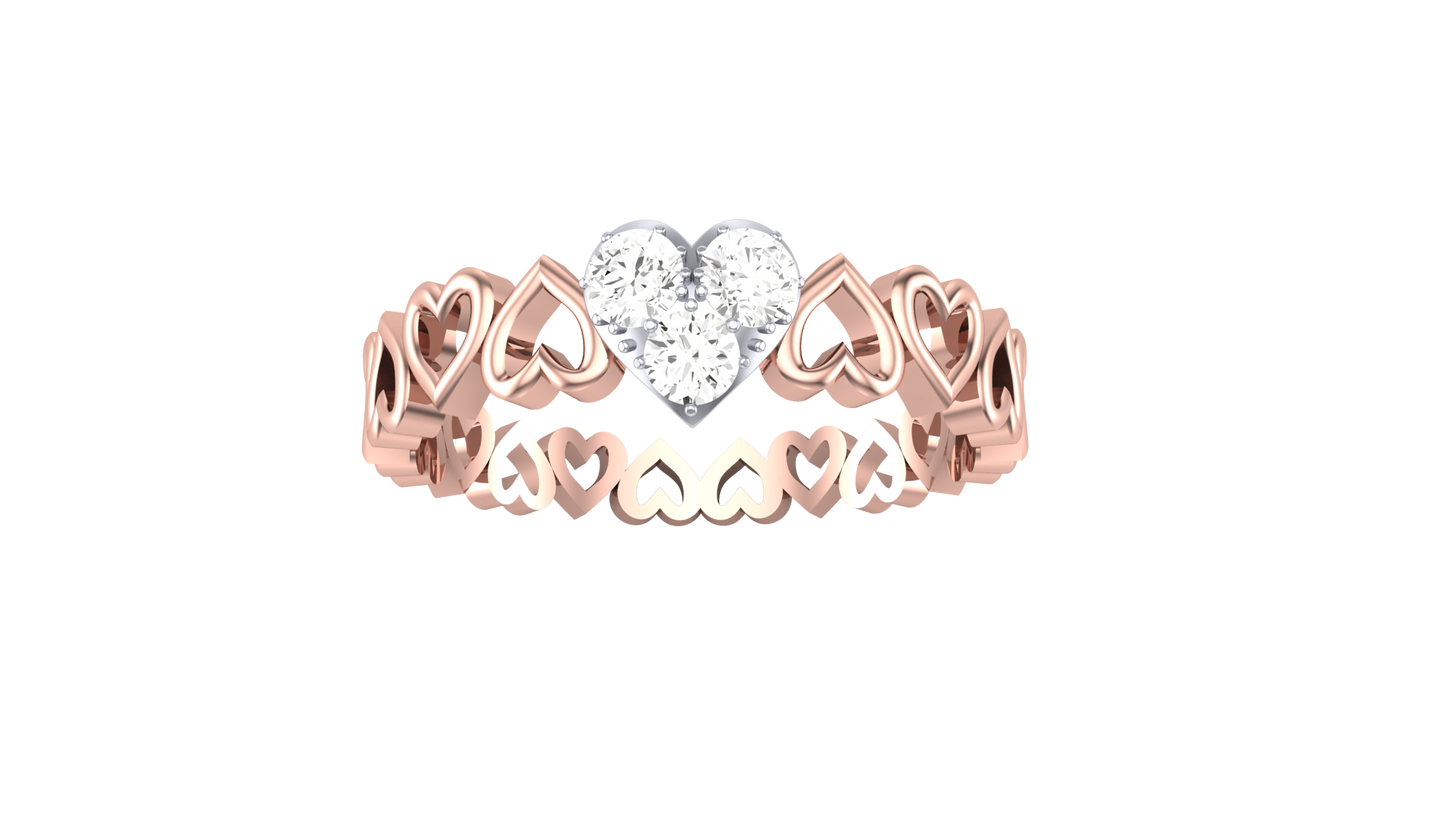 Eclat Gleaming Heart Rose Gold Ring With - 0.21 Ct Round Diamond Duo