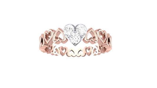 Eclat Gleaming Heart Rose Gold Ring With - 0.21 Ct Round Diamond Duo