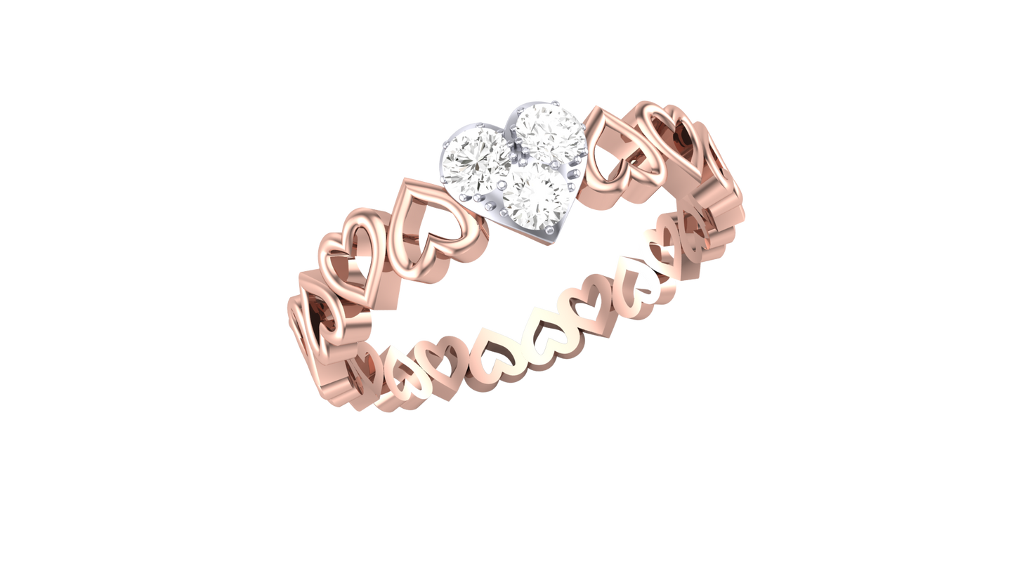 Eclat Gleaming Heart Rose Gold Ring With - 0.21 Ct Round Diamond Duo