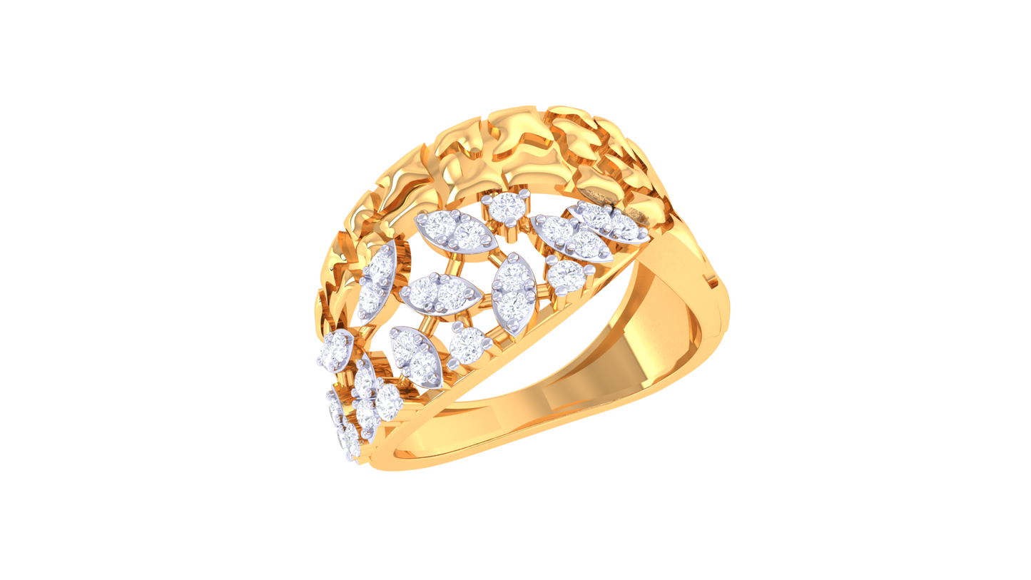 Eclat Floral Crest Ring In Yellow Gold - 0.27 Ct Diamonds