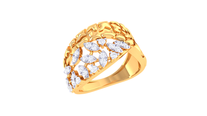 Eclat Floral Crest Ring In Yellow Gold - 0.27 Ct Diamonds