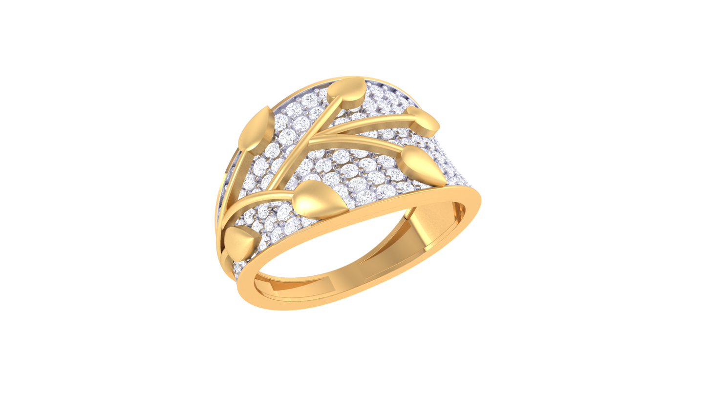Lumiere Golden Leaf Branch Ring – 1.17 Ct Brilliante Cut Diamonds