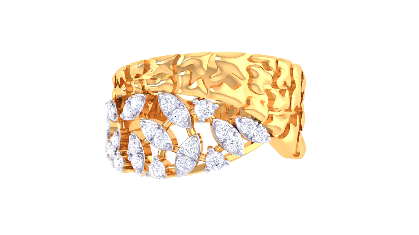 Eclat Floral Crest Ring In Yellow Gold - 0.27 Ct Diamonds