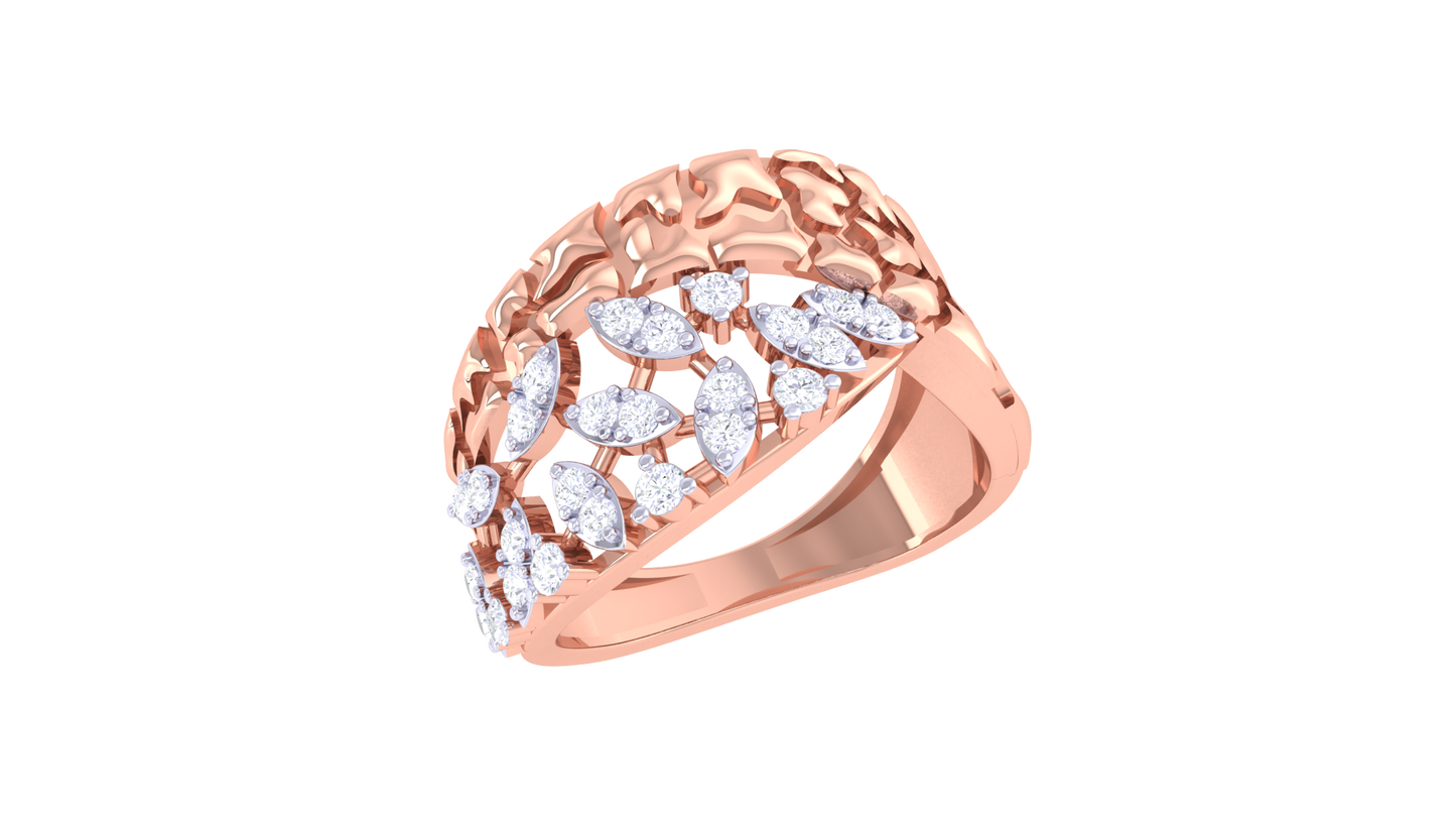Eclat Floral Crest Ring In Yellow Gold - 0.27 Ct Diamonds