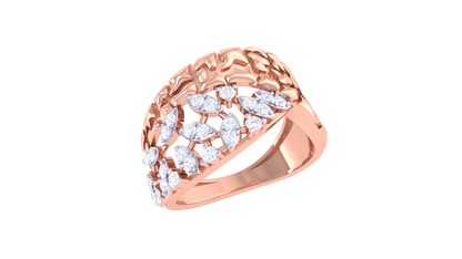 Eclat Floral Crest Ring In Yellow Gold - 0.27 Ct Diamonds