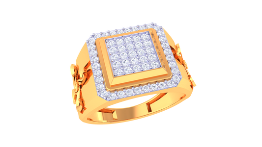 Trilune Carré Orbitale – 0.54 Ct Round Diamond Gold Ring